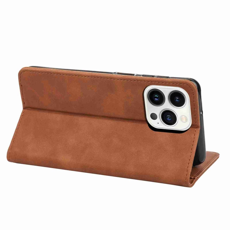 For iPhone 15 Pro Skin Feel Splicing Leather Phone Case(Brown) by bashfashion