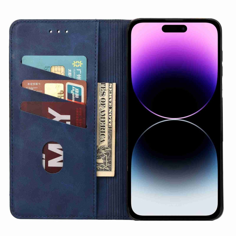For iPhone 15 Plus Skin Feel Splicing Leather Phone Case(Blue) by bashfashion