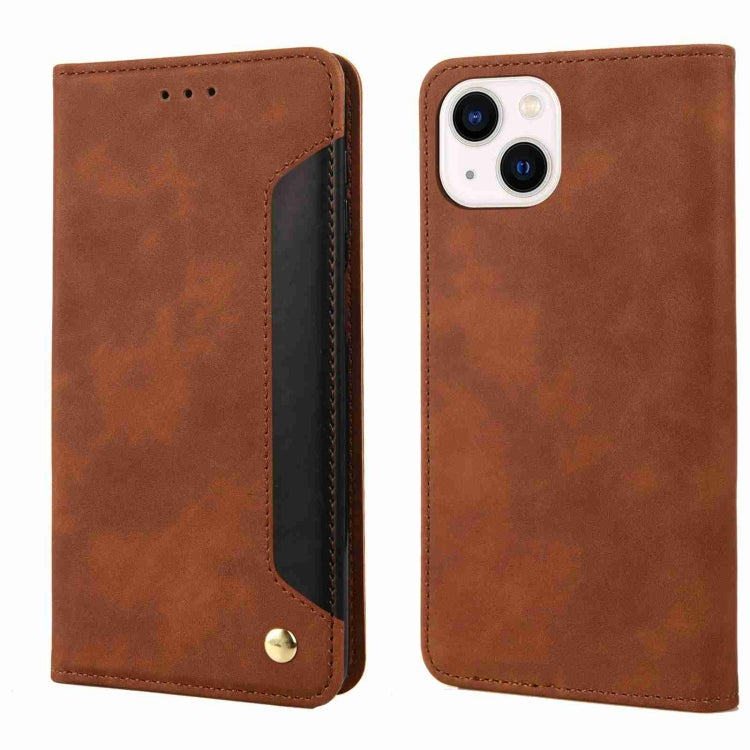 For iPhone 15 Plus Skin Feel Splicing Leather Phone Case(Brown) by bashfashion