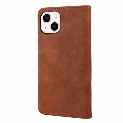 For iPhone 15 Plus Skin Feel Splicing Leather Phone Case(Brown) by bashfashion