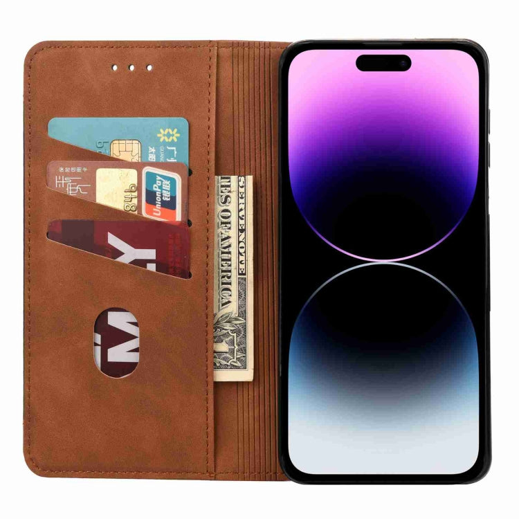 For iPhone 15 Plus Skin Feel Splicing Leather Phone Case(Brown) by bashfashion