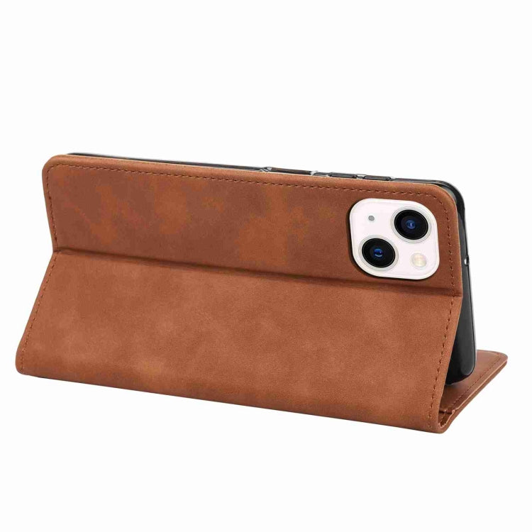 For iPhone 15 Plus Skin Feel Splicing Leather Phone Case(Brown) by bashfashion