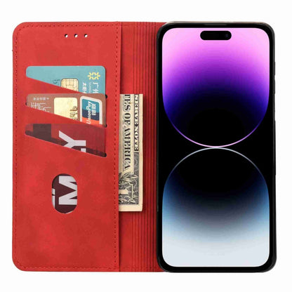 For iPhone 15 Plus Skin Feel Splicing Leather Phone Case(Red) by bashfashion