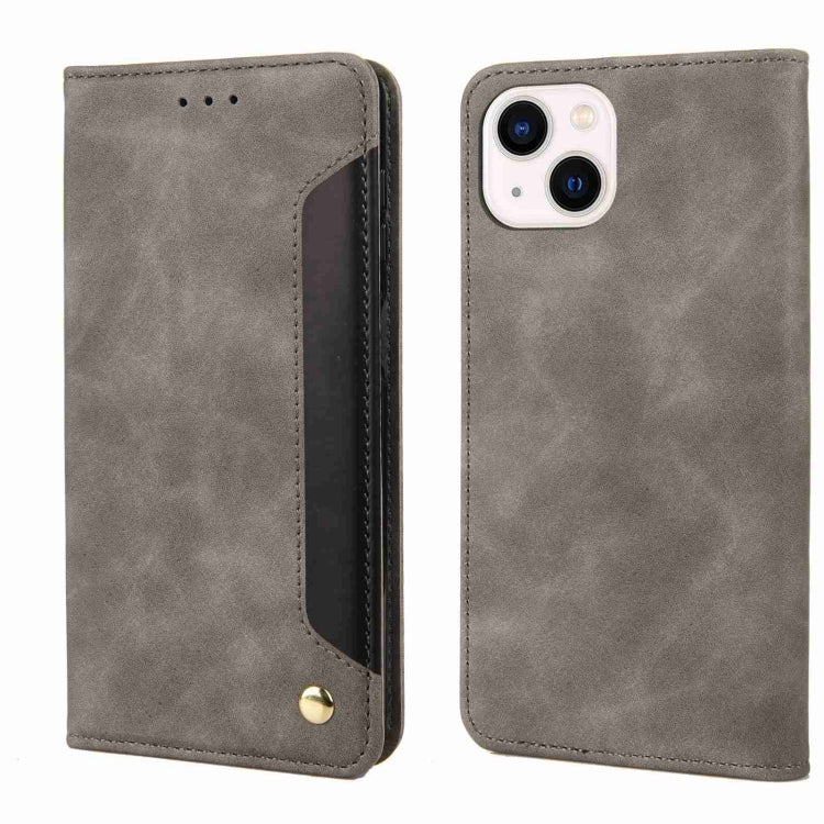 For iPhone 15 Skin Feel Splicing Leather Phone Case(Grey) by bashfashion
