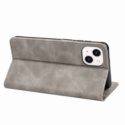 For iPhone 15 Skin Feel Splicing Leather Phone Case(Grey) by bashfashion