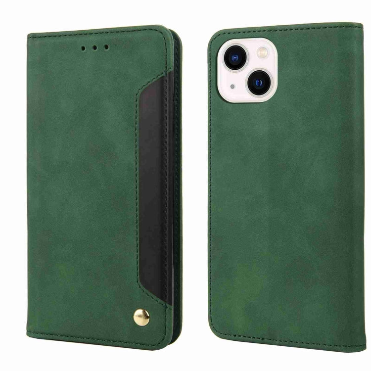 For iPhone 15 Skin Feel Splicing Leather Phone Case(Green)