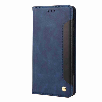 For iPhone 15 Skin Feel Splicing Leather Phone Case(Blue) by bashfashion