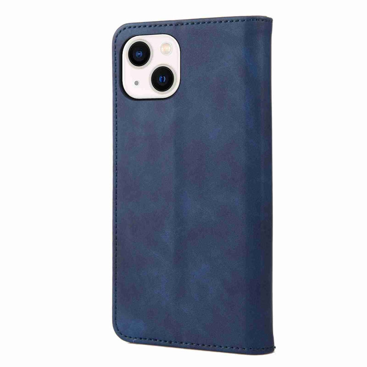 For iPhone 15 Skin Feel Splicing Leather Phone Case(Blue) by bashfashion