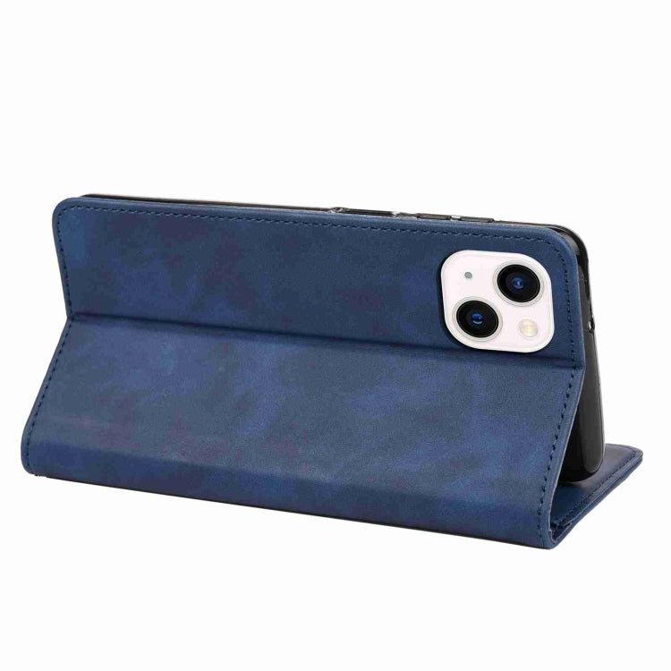 For iPhone 15 Skin Feel Splicing Leather Phone Case(Blue) by bashfashion
