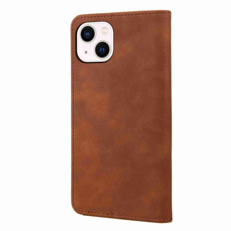 For iPhone 15 Skin Feel Splicing Leather Phone Case(Brown) by bashfashion