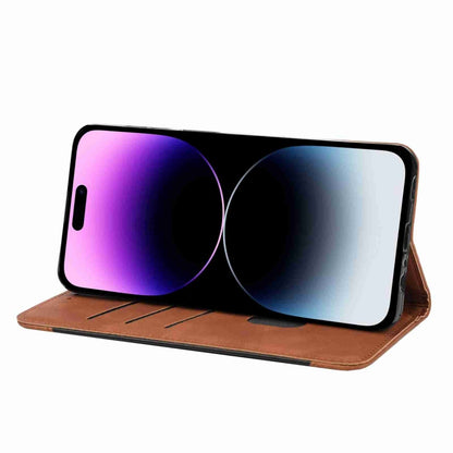 For iPhone 15 Skin Feel Splicing Leather Phone Case(Brown) by bashfashion