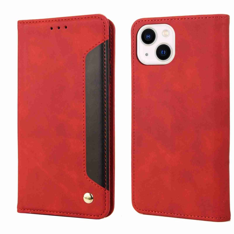 For iPhone 15 Skin Feel Splicing Leather Phone Case(Red) by bashfashion
