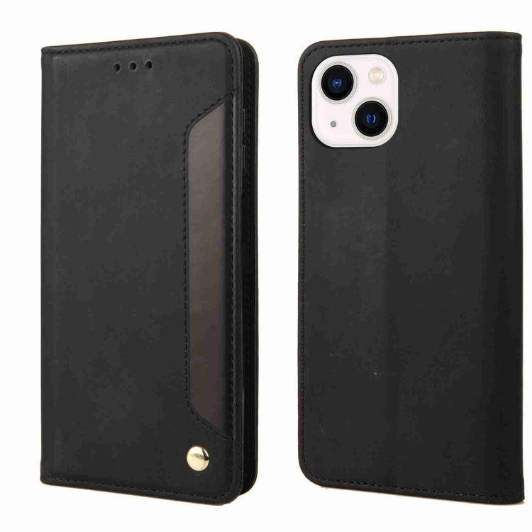 For iPhone 15 Skin Feel Splicing Leather Phone Case(Black) by bashfashion