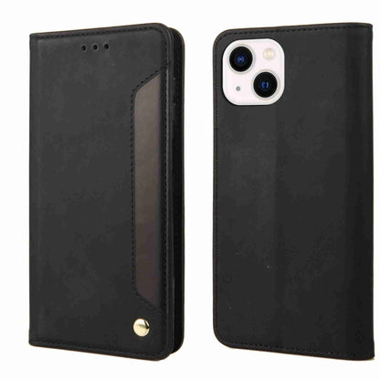 For iPhone 15 Skin Feel Splicing Leather Phone Case(Black) by bashfashion