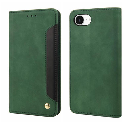 For iPhone 16e Skin Feel Splicing Leather Phone Case(Green) by bashfashion