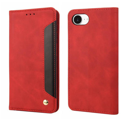 For iPhone 16e Skin Feel Splicing Leather Phone Case(Red) by bashfashion