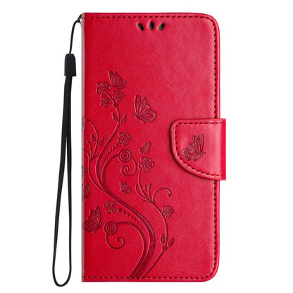 For iPhone 16e Butterfly Flower Pattern Flip Leather Phone Case(Red) by bashfashion