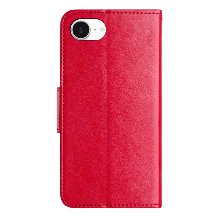 For iPhone 16e Butterfly Flower Pattern Flip Leather Phone Case(Red) by bashfashion