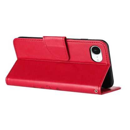 For iPhone 16e Butterfly Flower Pattern Flip Leather Phone Case(Red) by bashfashion