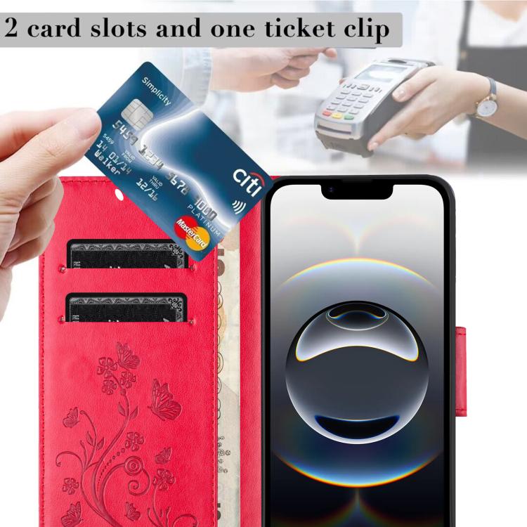 For iPhone 16e Butterfly Flower Pattern Flip Leather Phone Case(Red) by bashfashion