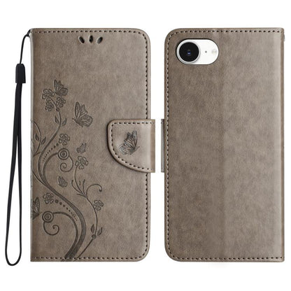 For iPhone 16e Butterfly Flower Pattern Flip Leather Phone Case(Grey) by bashfashion
