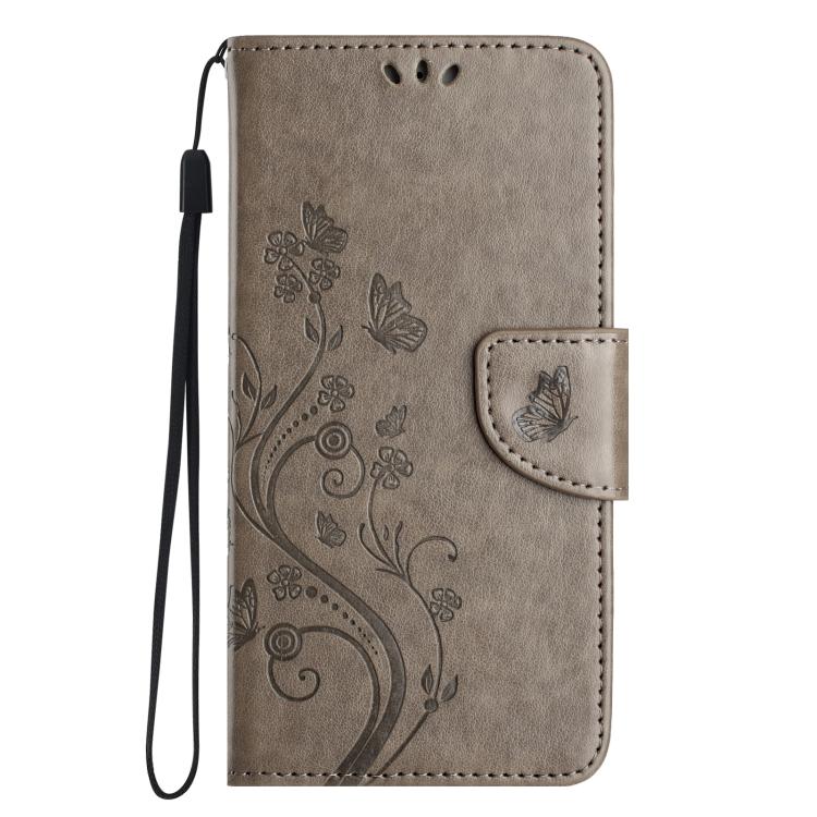 For iPhone 16e Butterfly Flower Pattern Flip Leather Phone Case(Grey) by bashfashion