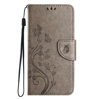 For iPhone 16e Butterfly Flower Pattern Flip Leather Phone Case(Grey) by bashfashion