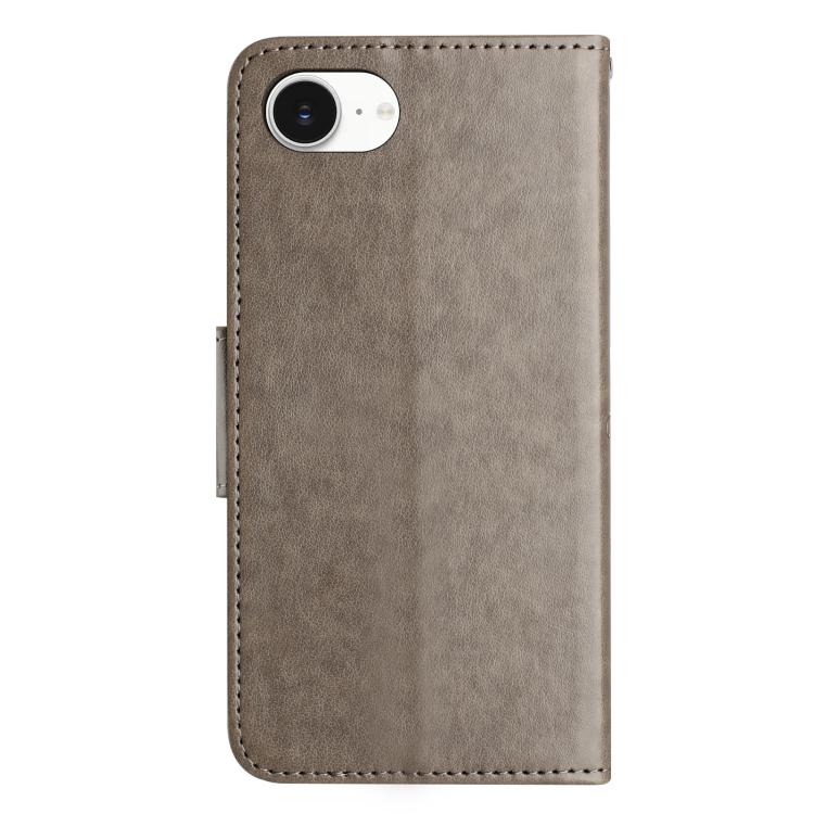 For iPhone 16e Butterfly Flower Pattern Flip Leather Phone Case(Grey) by bashfashion