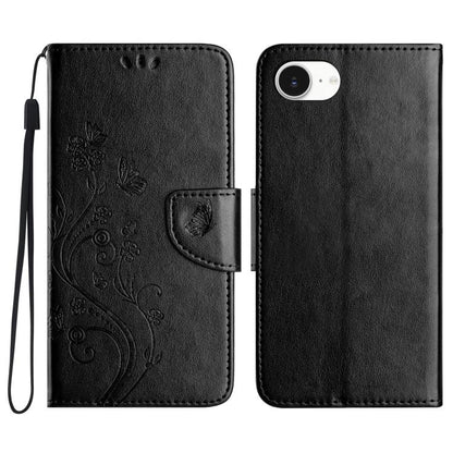 For iPhone 16e Butterfly Flower Pattern Flip Leather Phone Case(Black) by bashfashion