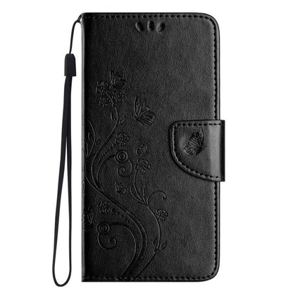 For iPhone 16e Butterfly Flower Pattern Flip Leather Phone Case(Black) by bashfashion