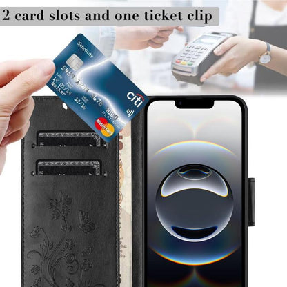 For iPhone 16e Butterfly Flower Pattern Flip Leather Phone Case(Black) by bashfashion