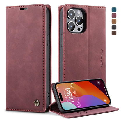 For iPhone 15 Pro CaseMe 013 Multifunctional Horizontal Flip Leather Phone Case(Wine Red) by CaseMe