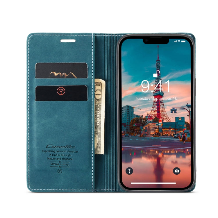 For iPhone 15 Plus CaseMe 013 Multifunctional Horizontal Flip Leather Phone Case(Blue) by CaseMe