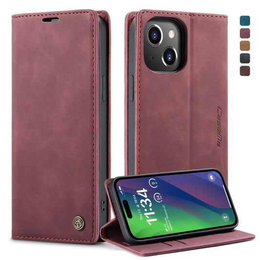 For iPhone 15 CaseMe 013 Multifunctional Horizontal Flip Leather Phone Case(Wine Red) by CaseMe