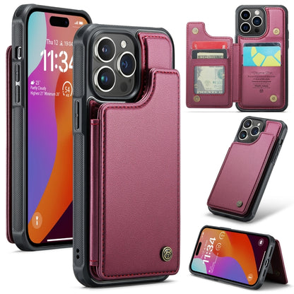 For iPhone 15 Pro Max CaseMe C22 Card Slots Holder RFID Anti-theft Phone Case(Wine Red) by CaseMe