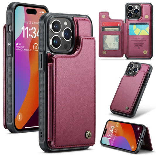For iPhone 15 Pro Max CaseMe C22 Card Slots Holder RFID Anti-theft Phone Case(Wine Red) by CaseMe