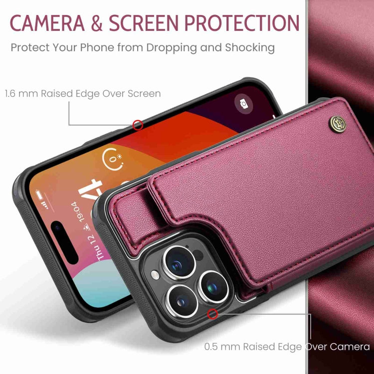 For iPhone 15 Pro Max CaseMe C22 Card Slots Holder RFID Anti-theft Phone Case(Wine Red) by CaseMe
