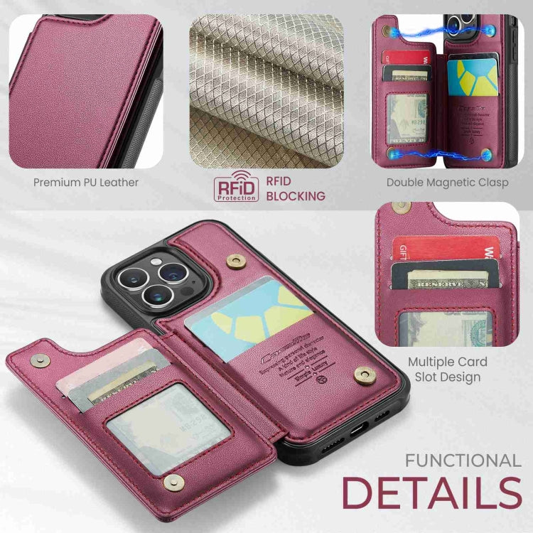For iPhone 15 Pro Max CaseMe C22 Card Slots Holder RFID Anti-theft Phone Case(Wine Red) by CaseMe