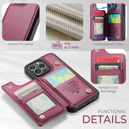 For iPhone 15 Pro Max CaseMe C22 Card Slots Holder RFID Anti-theft Phone Case(Wine Red) by CaseMe