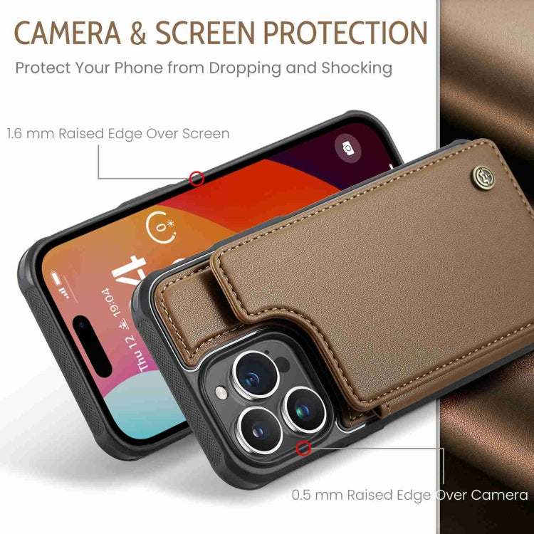 For iPhone 15 Pro Max CaseMe C22 Card Slots Holder RFID Anti-theft Phone Case(Brown) by CaseMe