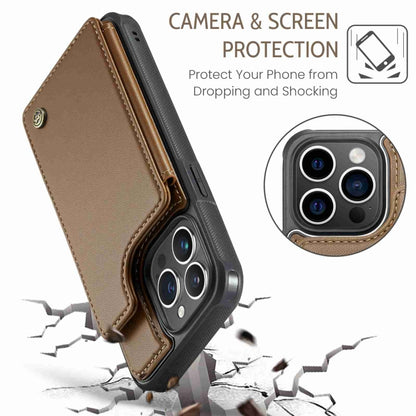 For iPhone 15 Pro Max CaseMe C22 Card Slots Holder RFID Anti-theft Phone Case(Brown) by CaseMe