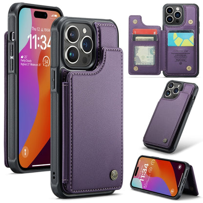 For iPhone 15 Pro Max CaseMe C22 Card Slots Holder RFID Anti-theft Phone Case(Purple) by CaseMe