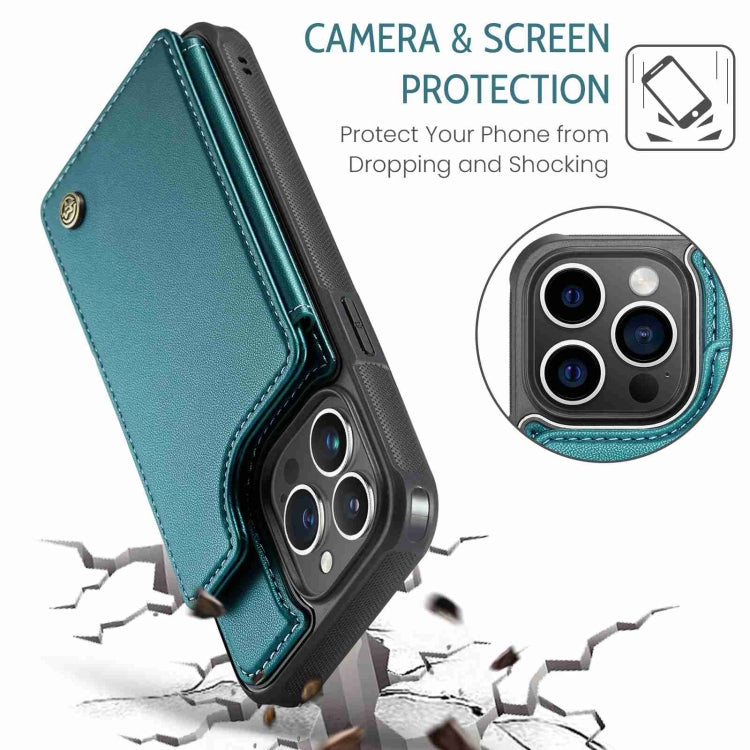 For iPhone 15 Pro CaseMe C22 Card Slots Holder RFID Anti-theft Phone Case(Blue Green) by CaseMe