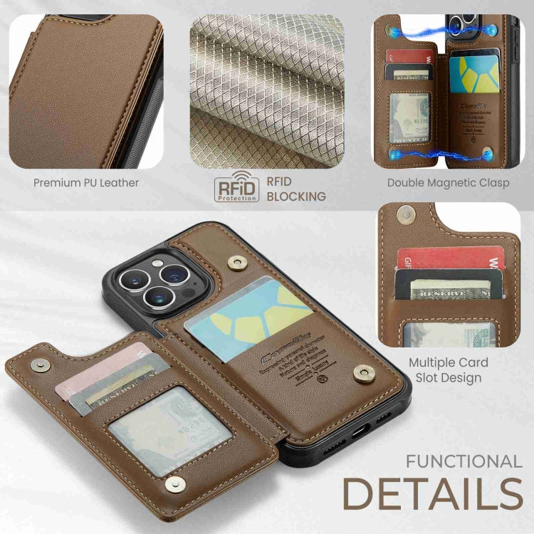 For iPhone 15 Pro CaseMe C22 Card Slots Holder RFID Anti-theft Phone Case(Brown) by CaseMe