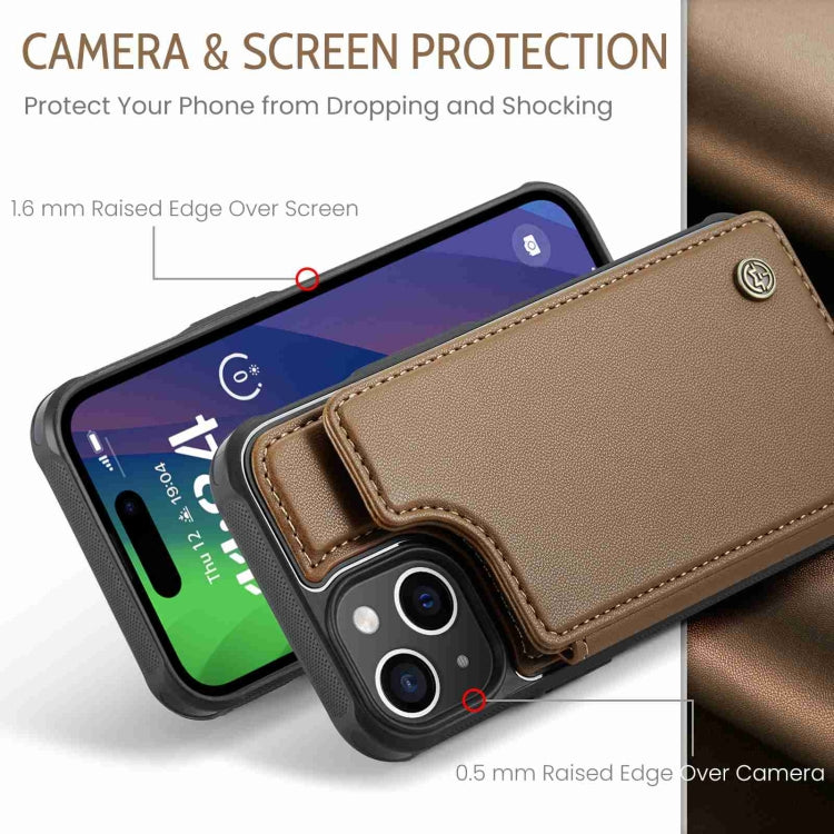 For iPhone 15 Plus CaseMe C22 Card Slots Holder RFID Anti-theft Phone Case(Brown) by CaseMe