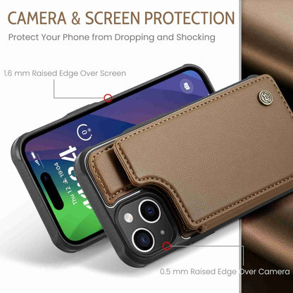 For iPhone 15 Plus CaseMe C22 Card Slots Holder RFID Anti-theft Phone Case(Brown) by CaseMe