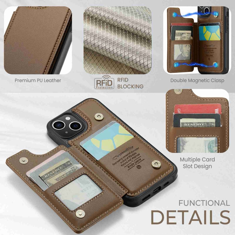 For iPhone 15 Plus CaseMe C22 Card Slots Holder RFID Anti-theft Phone Case(Brown) by CaseMe