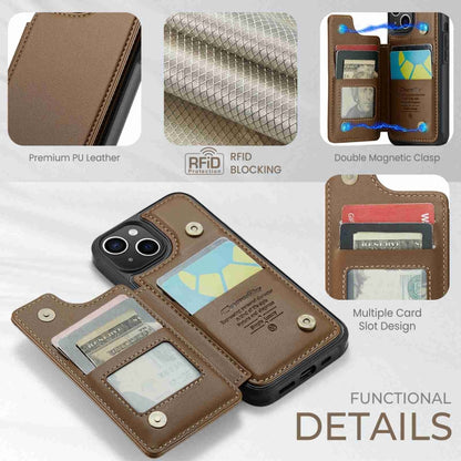 For iPhone 15 Plus CaseMe C22 Card Slots Holder RFID Anti-theft Phone Case(Brown) by CaseMe