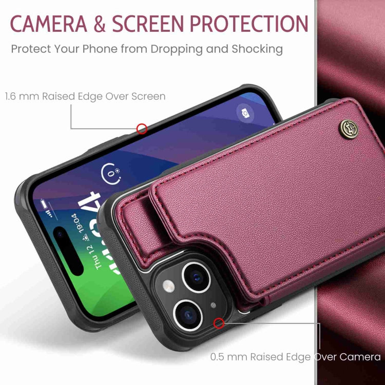 For iPhone 15 CaseMe C22 Card Slots Holder RFID Anti-theft Phone Case(Wine Red) by CaseMe