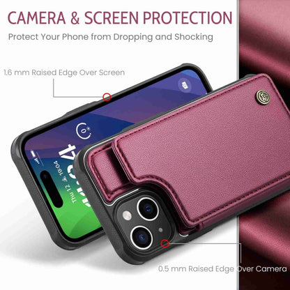 For iPhone 15 CaseMe C22 Card Slots Holder RFID Anti-theft Phone Case(Wine Red) by CaseMe